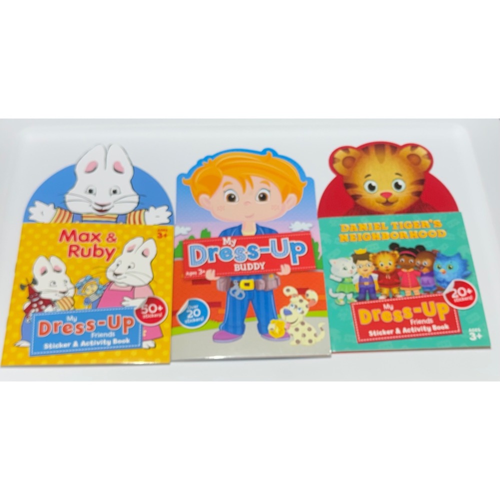 Lot of 3 My Dress-Up Sticker Activity Books: Max & Ruby, Daniel Tiger, and Buddy